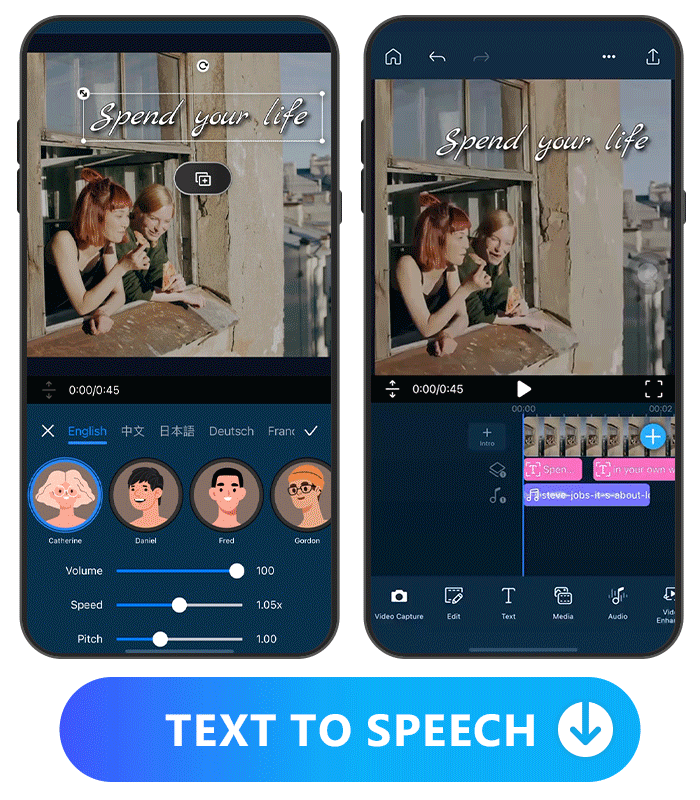 the text to image UI of support language and preview of PowerDirector